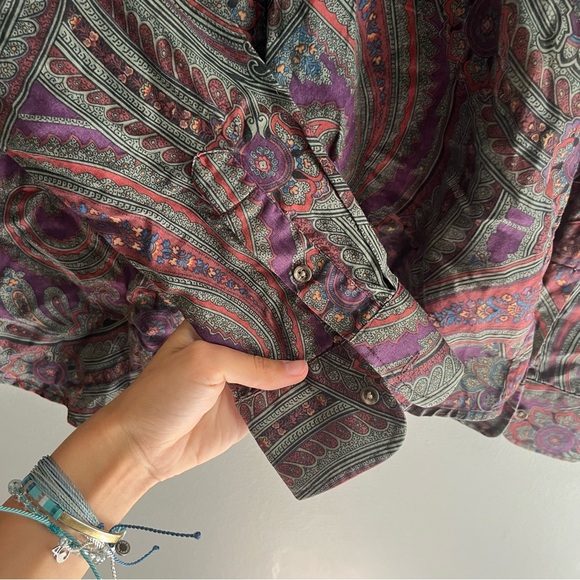Lauren Ralph Lauren Size Large Paisley Pattern Button Blouse Work Office Cotton - Picture 7 of 9